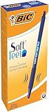 BIC Kugelschreiber Set Soft Feel Grip, 1,0 mm Kugeldurchmesser für medium Strichstärke 0,4 mm, Blau, 12er Pack