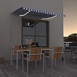 Windschutz Terrasse, Markise Manuell Einziehbar mit LED 300x250 cm Blau und Weiß Balkon Sichtschutz für Balkon Terrasse Garten, Terrassenüberdachung