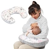 Totsy Baby Stillkissen klein Minky 130 cm - Stillhörnchen kleines Still Kissen Nursing Breastfeeding Pillow für unterwegs Wilde Rose Grau
