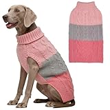 EXPAWLORER Farbblock Hundepullover - Modische Gestrickte Hundekleidung Welpenpullover, Rollkragen Hunde Pullover für Kleine Mittelgroße Große Hunde, Rosa XL