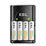 EBL Akku Ladegerät für AA AAA 9V Akku, Plug Charger mit 4x AA Akku 2800mAh, Universal Batterieladegerät, EBL C802 Akkuladegerät mit Akku Set