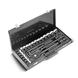 STAHLWERK Steckschlüssel-Satz 24-teiliger Knarrenkasten | Ratschen-Set | Steckschlüssel-Set | Stecknuss-Satz | Ratschenkasten | Steckschlüsselkasten mit 1/2' Umschaltknarre, Stecknüssen und Zubehör