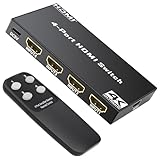HDMI Switch 4K 30Hz, HDMI Umschalter 4 in 1 Out with IR Remote Control, 4 Port hdmi Selector Box Support HDCP 1.4 HDR 3D Kompatibel mit PS5/4, Xbox, Apple TV, Skybox, Blu-Ray, HDTV, Monitor