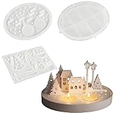 JClorix Silikonformen 3 Stück, Gießformen Häuser & Baum für Kerzenhalter, Epoxidharz, Gips & Seife, Flexible, Wiederverwendbare Silikon-Molds für DIY Dekoration & Geschenke
