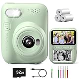 Gofunly Sofortbildkamera Kinder, 3.0 Zoll Bildschirm Kinderkamera Sofortbildkamera mit 32GB Karte & Druckpapier, 14MP/1080P Kamera Kinder Sofortdruck, Geschenk für Kinder 3-12 Jahren (Grün)