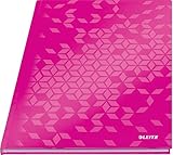 Leitz WOW Notizbuch A4 liniert, Hardcover, 160 Seiten, 80 Blatt FSC-zertifiziertes Papier (80 g/m²), Hochwertiger laminierter Einband, Fadenheftung, Für Büro, Schule oder als Tagebuch, Pink, 46251023