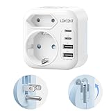 LENCENT Klappbarer Reiseadapter USA Deutschland Stecker, Netzadapter Typ B, Reisestecker mit 2 USB-C 2 USB-A Anschlüße, Adapter für American, Mexiko, Kanada, Thailand, Costa Rica Steckdosen