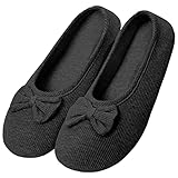 Solshine Damen Baumwolle Geschlossene Hausschuhe Ballerina Slippers T002 Schwarz 37-38EU
