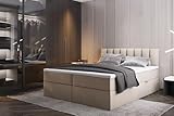 TRADA Boxspringbett mit Bettkästen und Bonell Matratze H3 - Elegant Bett Palermo mit Matratze und Topper - Beige - 140 x 200 cm