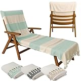 CalmyBEACH Handtuch für Sonnenliege 200x70cm - mit Kapuze 100% Baumwolle Schonbezug für Gartenliege Liegenhandtuch mit Umschlag Liegestuhl Bezug Liege Strandliege (Jade/Natur)