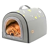Jiupety Hundehütte Indoor, 2-in-1 Hundehaus für Drinnen, Größe L Hundehöhle Mittelgroße Hunde, Warme Höhle Schlafnest, Grau