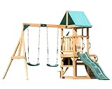 DOLPHIN PLAYGROUND T Schaukelgestell Outdoor-Set mit 2 Schaukeln, Rutsche, Kletterwand, Tafel, Picknicktisch & Teleskop - Robustes Outdoor-Spielgerät aus Zedernholz für Kinder ab 3 Jahren