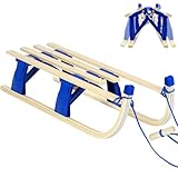 Laneetal Davoser Schlitten faltbar, Holzschlitten 110 cm, Kinderschlitten Rodelschlitten mit Zugseil, aus Buchenholz, für Kinder/Erwachsene, Blau