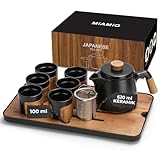 MIAMIO - Japanisches/Chinesisches Tee Set 6 x 100 ml/Asiatische Teekanne 620 ml mit Teesieb, Traditionelles Japanisches Teekanne Set für Teeliebhaber/Männer/Frauen (Schwarz)