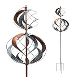 LEMODO Windrad Tulip mit gegenläufigen Rotoren | Gartendeko in 3 Höhen aufbaubar | Gartenstecker 213 cm hoch | Windmühle in Kupferoptik | Windskulptur mit Charme