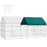 PawHut Freilaufgehege 220 x 85 x 103 cm Kleintiergehege mit Abdeckung, 4 Türen, Meerschweinchen Gehege für Kaninchen, Indoor, Outdoor, Stahl, Grün