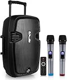 Pyle Musikbox Bluetooth Groß, 1000W- Party Lautsprecher, Partybox, PA Anlage Komplettset- inkl. 2 UHF Hand Mikrofonen & Fernbedienung, Mobile- Soundbox, USB, MP3, SD, RCA, Tragbarer Lautsprecher