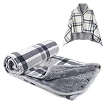 SIVENKE Damen Poncho Fleece Tragbare Decke, Karierte Schoßdecke Bequemer Poncho Plüschdecken Überwurf Schal Wickelbezug Umhang mit Knöpfen für Bett Sofa Büro