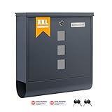 Zedelmaier XXL Personalisiert Briefkasten mit Edelstahl Namensschild Wandbriefkasten Postkasten C4 Briefkästen mit Zeitungsfach inkl. 4 Schlüsseln und Schloss Mailbox Groß: Anthrazit 9,5 x 35 x 35 cm