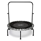 JumSport 350i Fitness-Trampolin und Lenkstange, 30 verstellbare Spanngummis, stabile gewölbte Beine ohne Umkippen und 60-Tage-Test-Streaming-Video und DVD