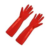 OATIPHO 1 Paar Latex-Waschhandschuhe mit Plüschfutter für die Küchenreinigung, wasserdicht und robust, Reinigungswerkzeug für Zuhause, Rot
