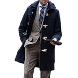 Herren Winter Duffle Coat Loose Fit Classic Wool Blend Long Sleeve Hood Toggle Parka Outwear (Marineblau, M)