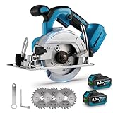 Yofidra Bürstenlose Mini Kreissäge, Akku Kreissäge, 2 x 3.0Ah Batterien, Handkreissäge mit 3 Sägeblättern(125mm), 8000rpm, 0-45° Fase, 45mm Tiefe, Ideal Für Schneiden Holz und Fliesen