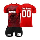 Generisch Fußball Trikot Personalisiert Shorts Sets mit Nummern Namen für Jungen/Herren, Fussball Trikot für Kinder/Erwachsener