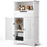 Bealife Badezimmerschrank, Badezimmer-Aufbewahrungsschränke mit großer Schublade, 2 Türen mit verstellbaren Regalen für Badezimmer, Wohnzimmer, Schlafzimmer, 108 x 60 x 30 cm, Weiß
