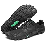 SAGUARO Barfußschuhe Herren Barfussschuhe Damen Barfuss Schuhe Outdoor Zehenschuhe Leicht Fitnessschuhe Traillaufschuhe mit Breite Zehenbox, Vitality III - Barfußschuhe Vanta Schwarz, Gr.42 EU