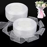 2 Rollen Organzaband Weiss, 45m X 4cm Organza Bänder, Schimmernd Schleifenband Breit, Transparent Geschenkband Weiß für Hochzeiten, Weihnachten, Thanksgiving, Geschenkverpackungen
