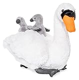 Uni-Toys - Schwan mit Babys - 24 cm (Höhe) - Plüsch-Vogel - Plüschtier, Kuscheltier, Weiß