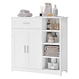 EUGAD Badezimmerschrank, Badschrank schmal, Aufbewahrungsschrank mit 1 Schublade, 2 Türen, verstellbaren Ablagen, Bad Schrank stehend, Kommode Badezimmer, 80x80,5x30 cm, Weiß