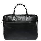 SID & VAIN große Laptoptasche schmal echt Leder - 15.4 Zoll Laptop Business-Tasche Boston L - Umhängetasche Aktentasche mit Laptop-Fach - Ledertasche Herren und Damen schwarz handgefertigt