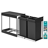 SONGMICS Mülleimer küche, Mülltrennsystem für Unterschrank, 2 x 15 L, Abfalleimer 2 Fächer, ausziehbar, Stahlrahmen, ABS-Deckel, tintenschwarz LTB950B01