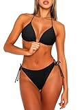 Navneet Damen Bikini Set Triangel String Bikinis High Waist Bikihose Brazilian Sexy Badeanzug Bademode Swimsuits Schwarz M