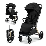 Kinderkraft LOOM Buggy bis 27 kg, Kinderwagen, vergrößerte Verdeck, Gepolsterte Räder, liegende Position, geringe Gewicht - 9kg geräumige Korb, kompakten Abmessungen, Schwarz