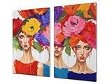Schneidebrett – Induktionskochfeldabdeckung – Glas-Schneidebrett und Arbeitsflächenschutz – MAßE: SINGLE: 60 x 52 cm; DOUBLE: 2 x 30 x 52cm; D40 Serie Farbenfroher Illustrationen