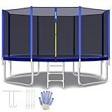 SAIBERTAN Trampolin Outdoor Ø244/305/366 cm, Rundes Gartentrampolin mit 4 Erdnägeln & Sicherheitsnetz – EXTRA STARK & WETTERFEST (INTERTEK GS-Zertifiziert) – Inklusive Leiter und Gepolsterten Stangen