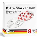 Rauchmelder Magnethalter 8er Set mit extra starken Klebepads - ohne Bohren und Schrauben - Magnethalterung geeignet für alle gängigen Rauchmelder und Feuermelder - Selbstklebende Befestigung
