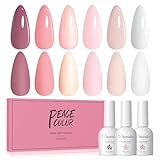 PEACECOLOR UV Nagellack Set, 6 Farben Nude Rosa Weiß Nagellack Gel für DIY Nail Art Kit Soak-Off Nägel Set Nail Polish Maniküre Set für Anfänger 10ML Gel Nagel