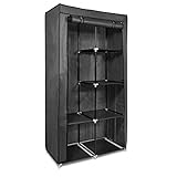 Navaris Stoff Kleiderschrank mit Kleiderstange - Faltschrank 88x170x45cm mit Stange - Schrank groß stabil - Stoffschrank faltbar aus Vlies in Grau