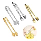 VIDSTW 4 Stück Mini Zuckerzange, Edelstahl Eiswürfelzange, Zwei Arten Candybar Zangen mit Rosengriff, Zuckerzange Klein, für Zuckerwürfel Eiswürfel Desserts Buffets Picknicks (Gold Silber)