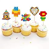 Blumomon 24 Stück Bausteine Kuchenaufsatz Gaming Dekoration Spiel Cupcake Aufsätze für Spiele Motto Partys Kindergeburtstag Babyparty Party Dekorationen