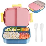 YiyouYi Bentobox Lunchbox Brotdose mit Fächern Kinder & Erwachsene Auslaufsicher, Jausenbox Kinder mit Besteck, Mikrowelle Spülmaschine Eisfach – BPA-frei – 1250ml (Rosa)