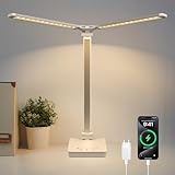 JVURICE Schreibtischlampe LED Dimmbar mit 4000mAh Akku, 5 Farben und 10 Helligkeitsstufen - Kabellose Tischlampe mit USB Anschluss, Touch Steuerung und Timer für Kinder, Büro und Lektüre (Weiß)