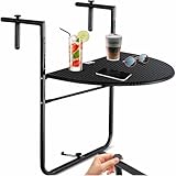 KESSER® Balkonhängetisch klappbar Balkontisch zum Einhängen Balkon Hängetisch 3-Fach höhenverstellbarer Klapptisch Balkongeländer wetterfest mit 2X Getränkeplätze Tischplatte BxT: 62 x 60 cm Schwarz