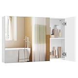 VASAGLE Spiegelschrank, Badezimmerschrank, Aufbewahrungsschrank mit 3 Türen, fürs Badezimmer, 15 x 90 x 60 cm, mit verstellbaren Regalebenen, modern, weiß BBK032W01