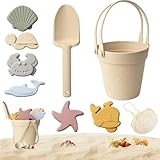 Sandspielzeug für Kinder, 8pcs Safe Silikonstrandspielzeug mit Schaufel, Eimer und Sandformen, wasserdicht