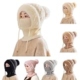 Generisch Sturmhaube Fahrrad Mütze und Schal Set Damen Winter Warm Sturmhaube Halswärmer-Sets Damen Wintermütze Flexible Strickmütze mit Balaclava wintermütze Warm Schalmütze Fleece Frauen Frauen